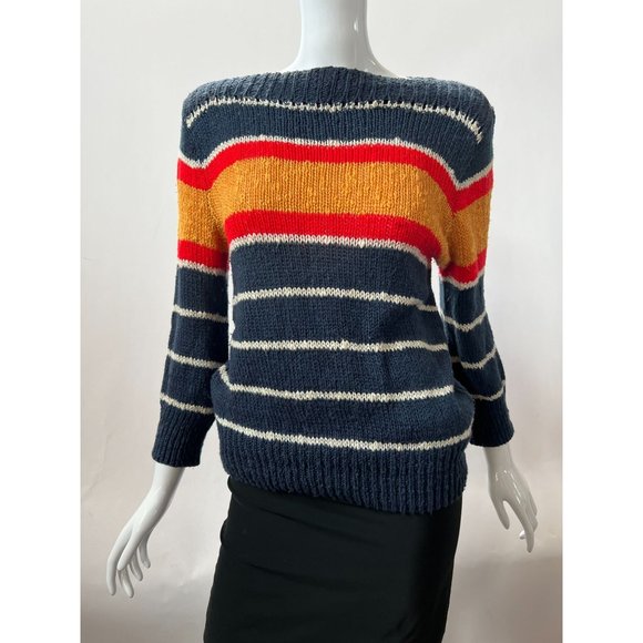 Liz Claiborne Vintage Stripe Sweater  M Blue  Stripe Cotton Blend - Picture 8 of 16